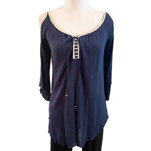 WOMEN’S 𝅺Grey & Gray blue boho cold shoulder top